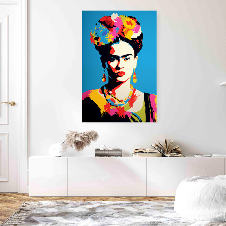 Poster Blue Portrait - Frida Kahlo With Flowers in Her Hair in Pop-Art Style 152189 additionalImage 9