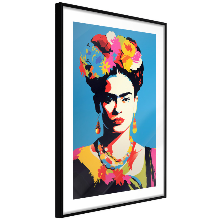 Poster Blue Portrait - Frida Kahlo With Flowers in Her Hair in Pop-Art Style 152189 additionalImage 4