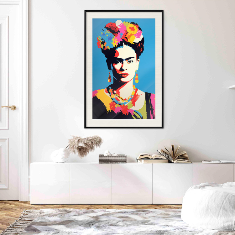 Poster Blue Portrait - Frida Kahlo With Flowers in Her Hair in Pop-Art Style 152189 additionalImage 13