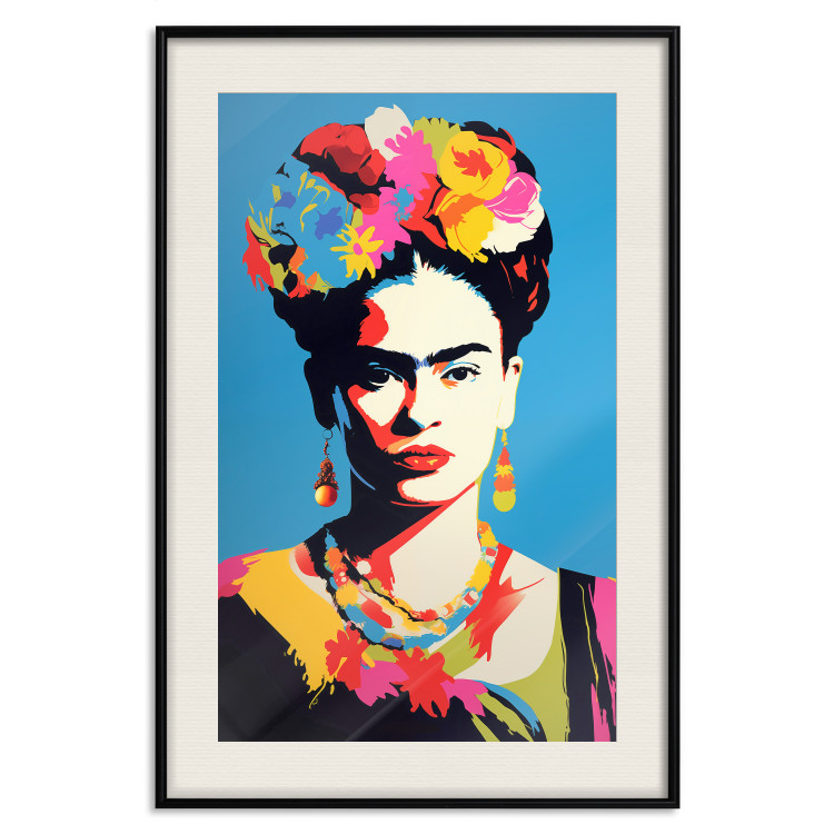 Poster Blue Portrait - Frida Kahlo With Flowers in Her Hair in Pop-Art Style 152189 additionalImage 25