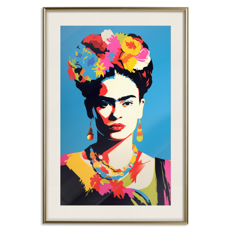 Poster Blue Portrait - Frida Kahlo With Flowers in Her Hair in Pop-Art Style 152189 additionalImage 26
