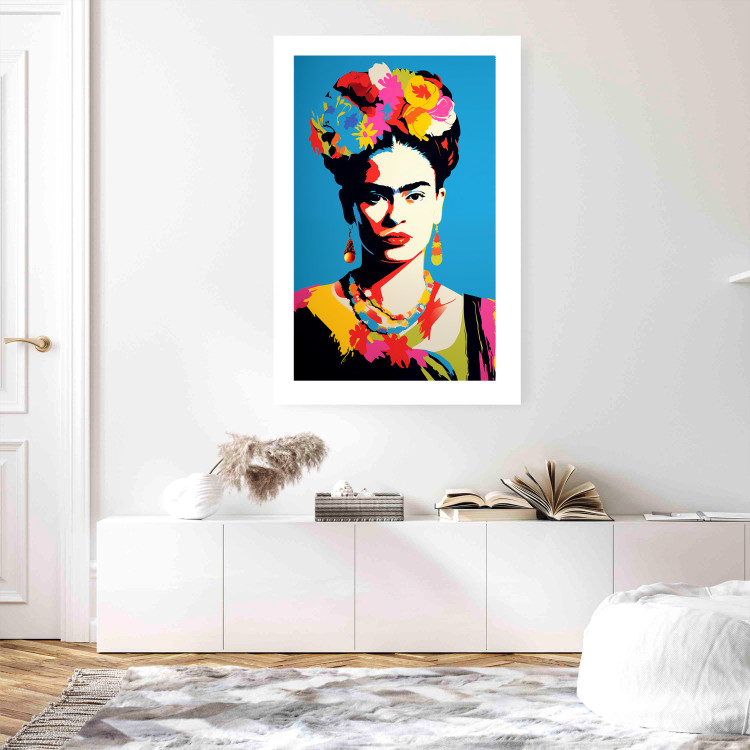 Poster Blue Portrait - Frida Kahlo With Flowers in Her Hair in Pop-Art Style 152189 additionalImage 19
