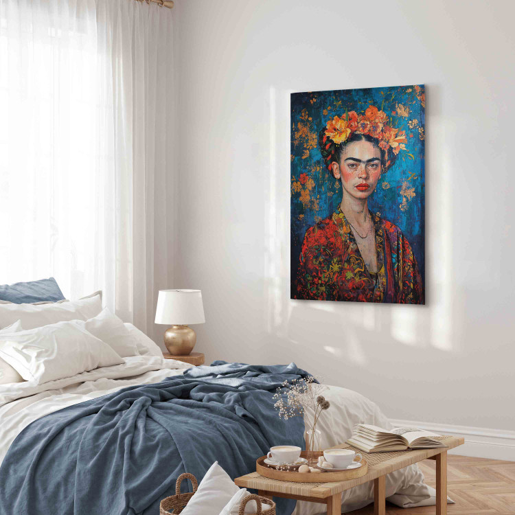 Canvas Print Portrait of Frida - Klimt-Style Composition on a Dark Blue Background 152289 additionalImage 4