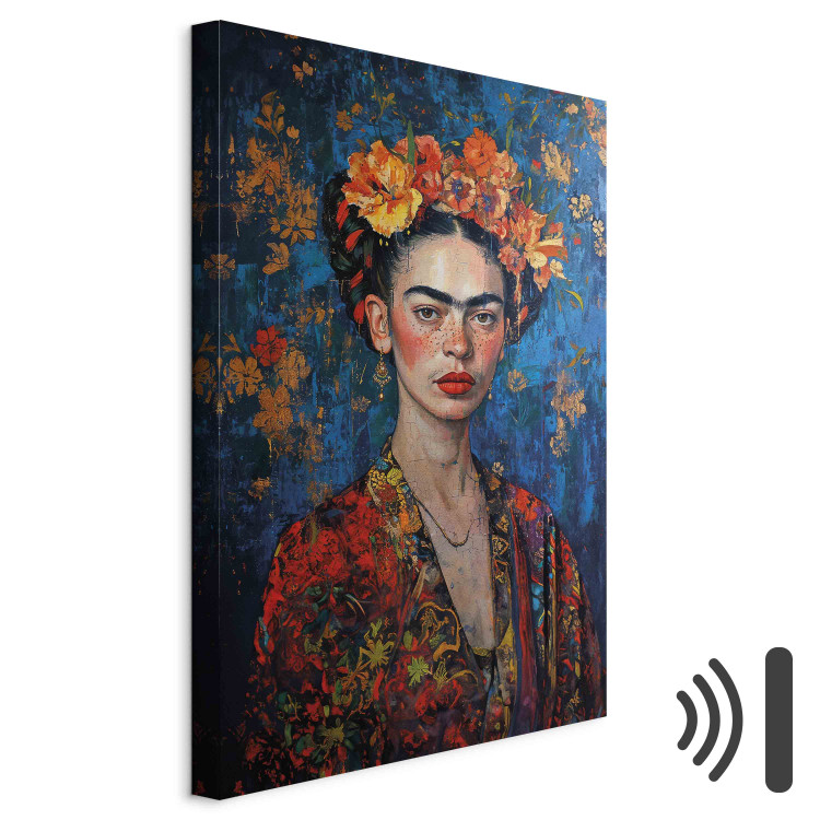 Canvas Print Portrait of Frida - Klimt-Style Composition on a Dark Blue Background 152289 additionalImage 8