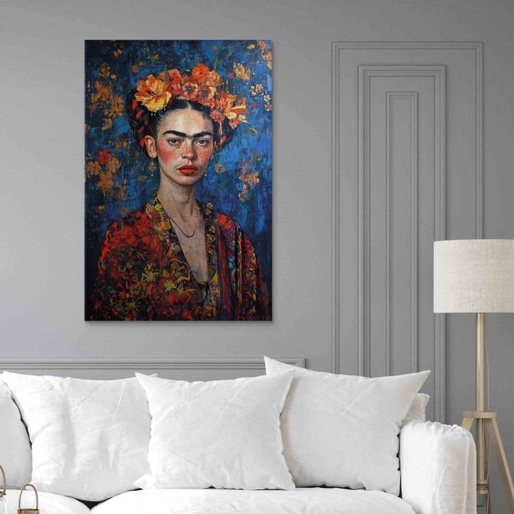Canvas Print Portrait of Frida - Klimt-Style Composition on a Dark Blue Background 152289 additionalImage 9