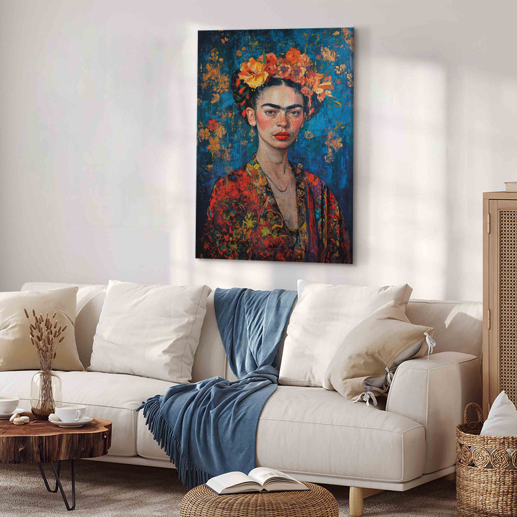 Canvas Print Portrait of Frida - Klimt-Style Composition on a Dark Blue Background 152289 additionalImage 5