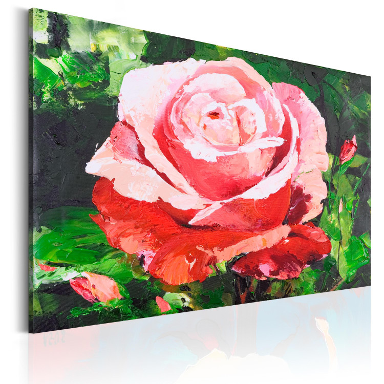 Canvas Print Lonely Pink Rose (1-piece) - floral motif with a green background 46889 additionalImage 2