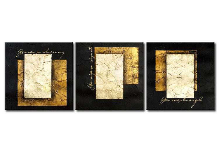Canvas Shapes (3-piece) - Abstraction with golden geometric figures 47589