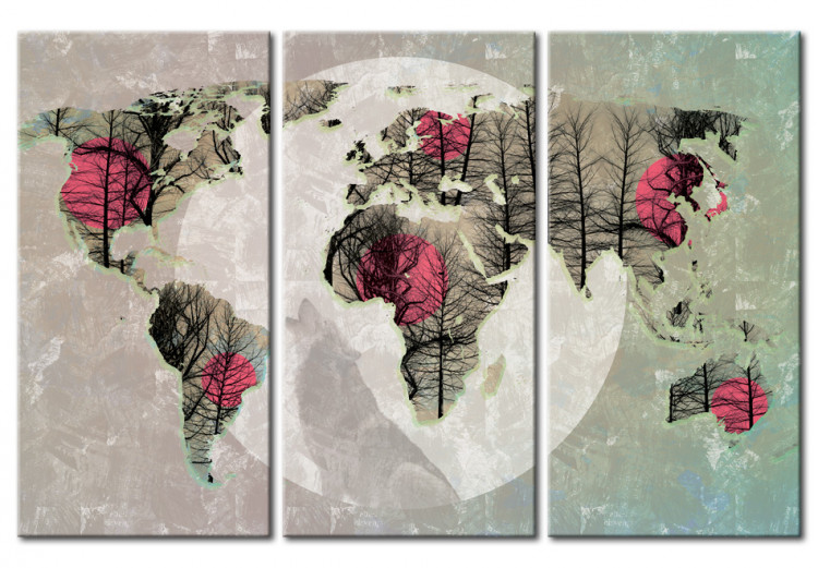 Canvas Map of the World: Full moon - triptych 55289