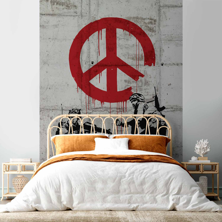 Photo Wallpaper CND Soldiers - gray graffiti mural by Banksy featuring soldiers and a peace sign 62289 additionalImage 2