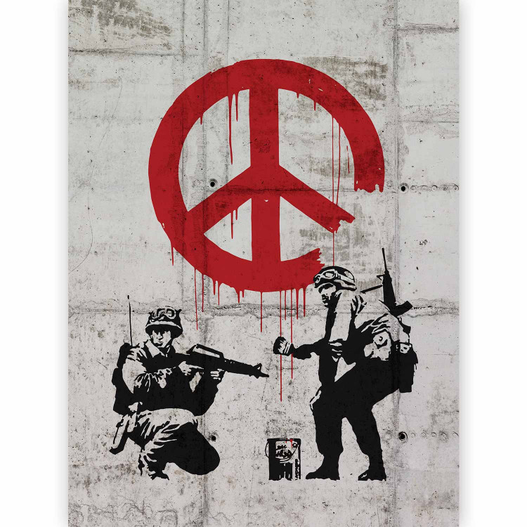 Photo Wallpaper CND Soldiers - gray graffiti mural by Banksy featuring soldiers and a peace sign 62289 additionalImage 1