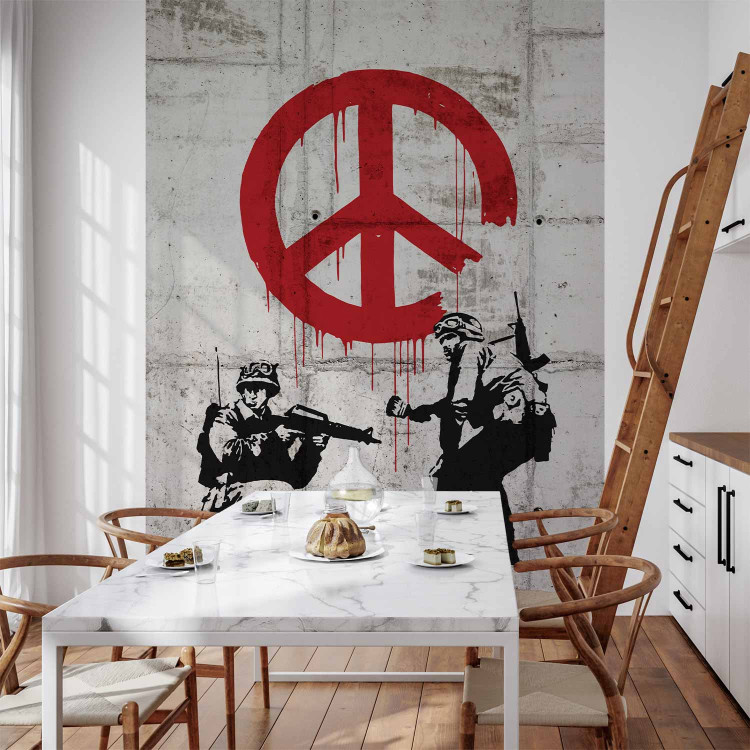 Photo Wallpaper CND Soldiers - gray graffiti mural by Banksy featuring soldiers and a peace sign 62289 additionalImage 6
