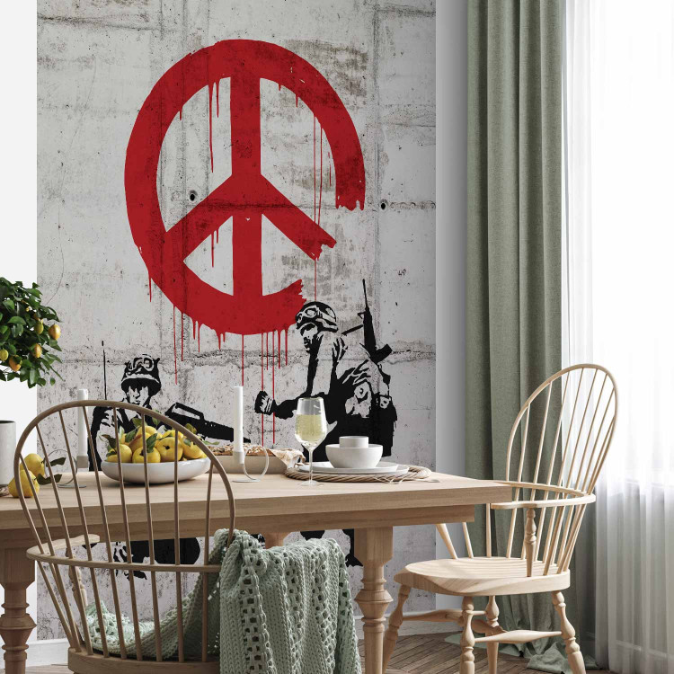 Photo Wallpaper CND Soldiers - gray graffiti mural by Banksy featuring soldiers and a peace sign 62289 additionalImage 7