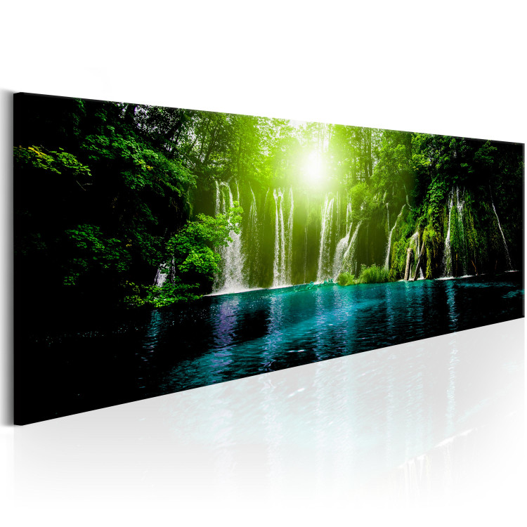 Canvas Sapphire Lake (1-piece) - Landscape with a Waterfall in the Middle of the Forest 92989 additionalImage 2