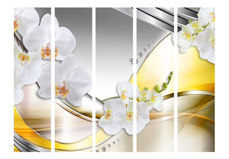 Room Divider Yellow Journey II - white orchid flowers on a background of silver abstraction 95389 additionalImage 3