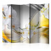 Room Divider Yellow Journey II - white orchid flowers on a background of silver abstraction 95389