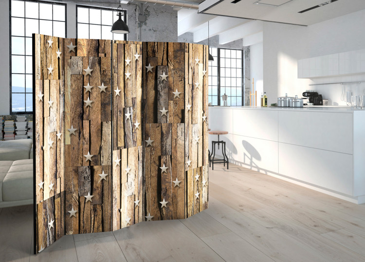 Room Separator Wooden Constellation II - stars on a brown wooden texture 95689 additionalImage 4
