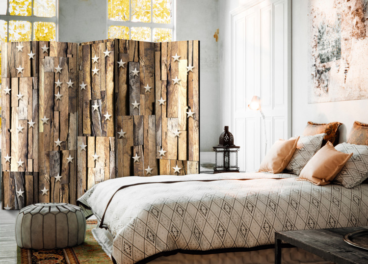 Room Separator Wooden Constellation II - stars on a brown wooden texture 95689 additionalImage 2