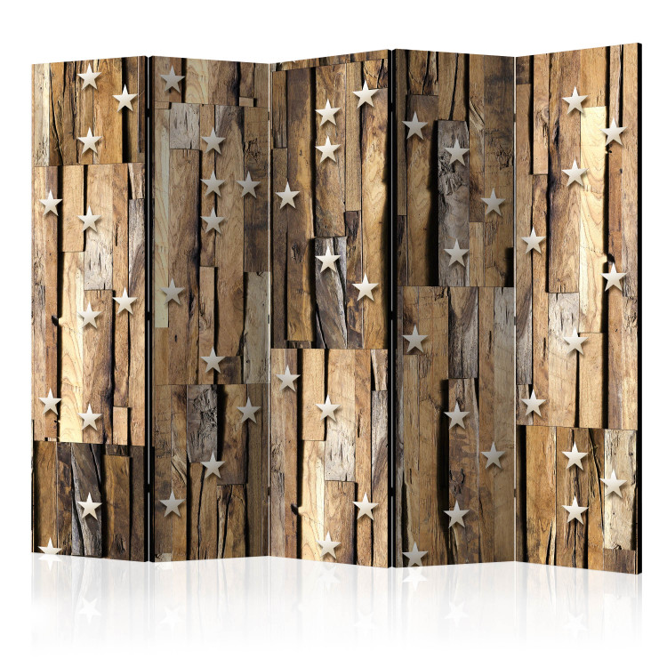 Room Separator Wooden Constellation II - stars on a brown wooden texture 95689