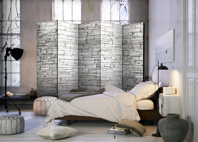 Folding Screen White Enchantment II - architectural texture of luxury white brick 95989 additionalImage 2