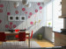 Wall Mural Abstract composition - pink buttons and black lines on a grey background 97689