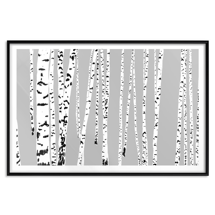 Poster Birches - composition with black and white trees on a grey background 115099 additionalImage 24
