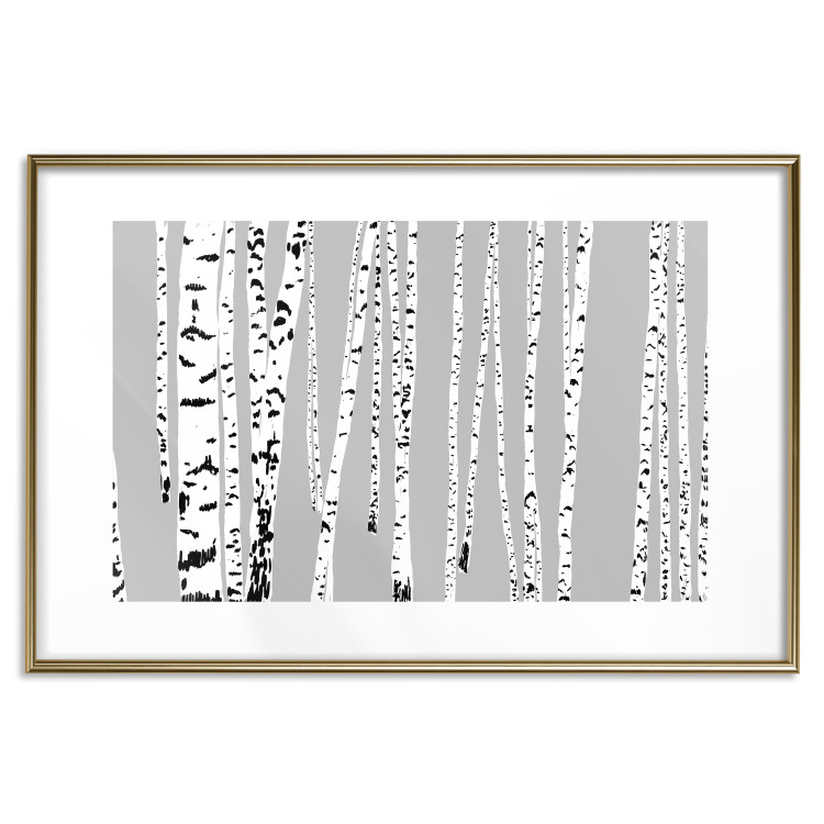 Poster Birches - composition with black and white trees on a grey background 115099 additionalImage 14