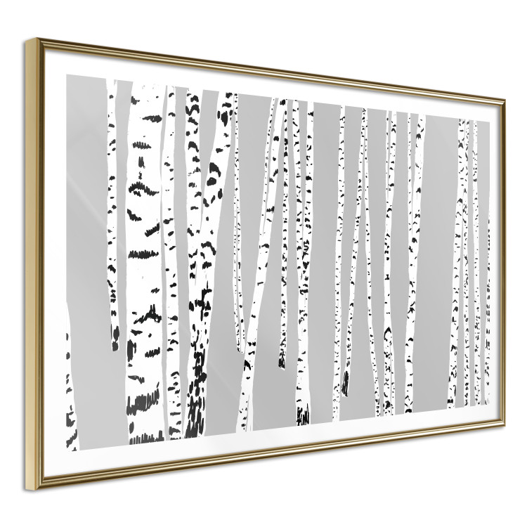 Poster Birches - composition with black and white trees on a grey background 115099 additionalImage 12