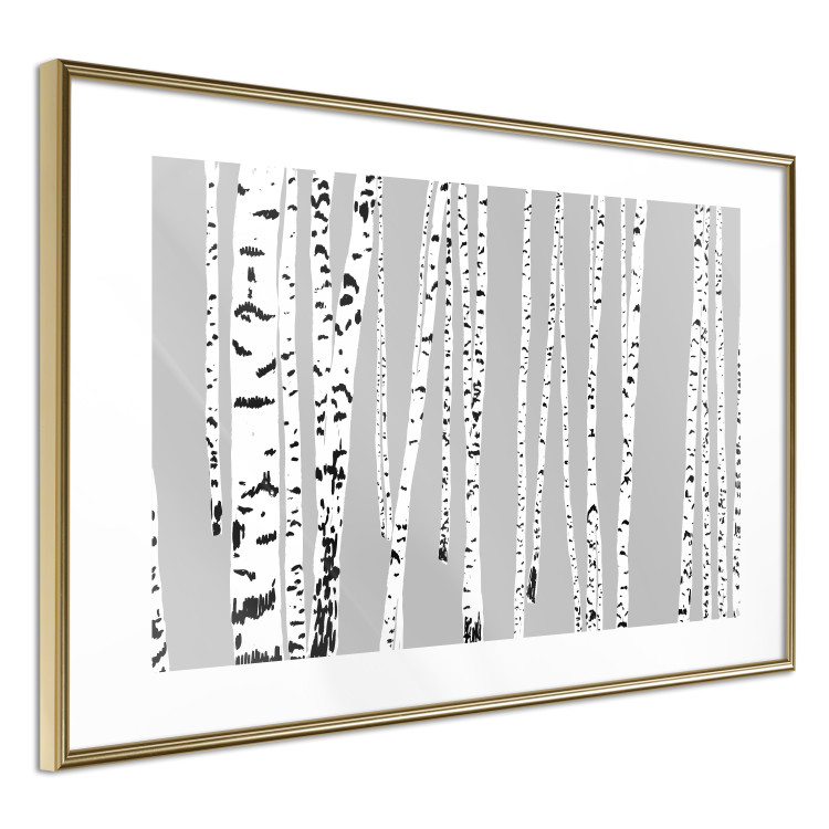 Poster Birches - composition with black and white trees on a grey background 115099 additionalImage 6