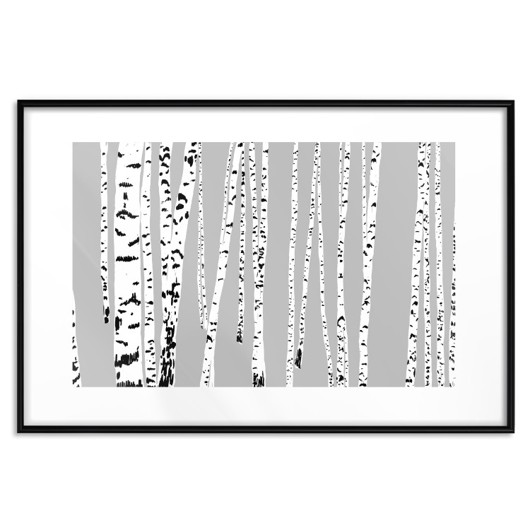 Poster Birches - composition with black and white trees on a grey background 115099 additionalImage 15