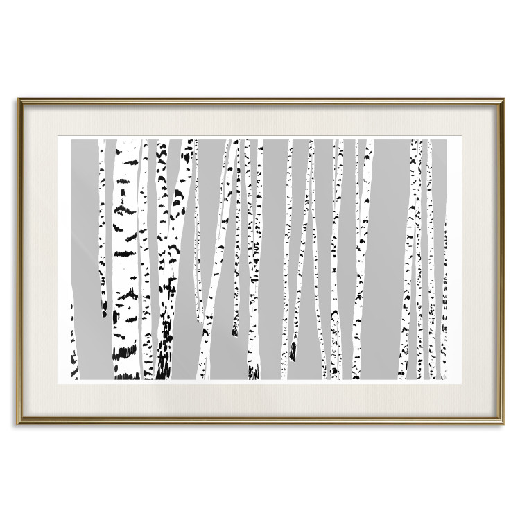 Poster Birches - composition with black and white trees on a grey background 115099 additionalImage 19