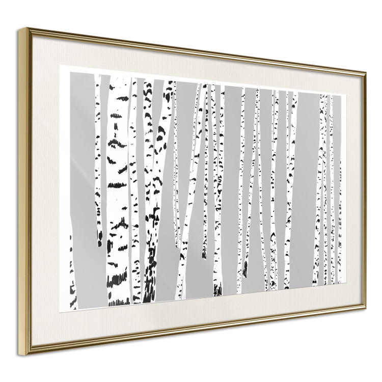 Poster Birches - composition with black and white trees on a grey background 115099 additionalImage 2