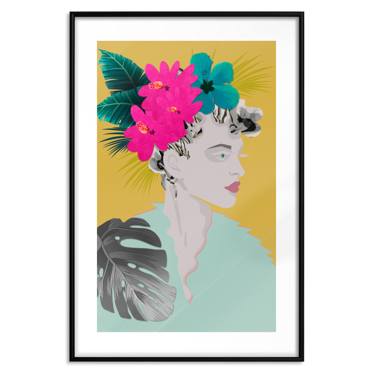 Wall Poster Flowers in Hair - colorful abstraction with a woman's portrait and leaves 116899 additionalImage 18