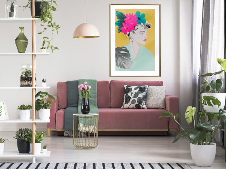 Wall Poster Flowers in Hair - colorful abstraction with a woman's portrait and leaves 116899 additionalImage 15