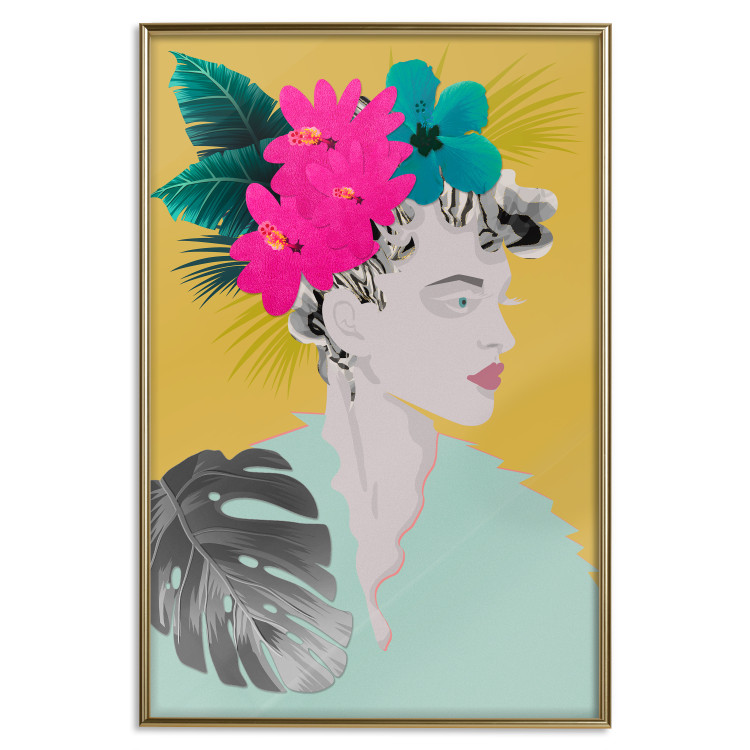 Wall Poster Flowers in Hair - colorful abstraction with a woman's portrait and leaves 116899 additionalImage 14