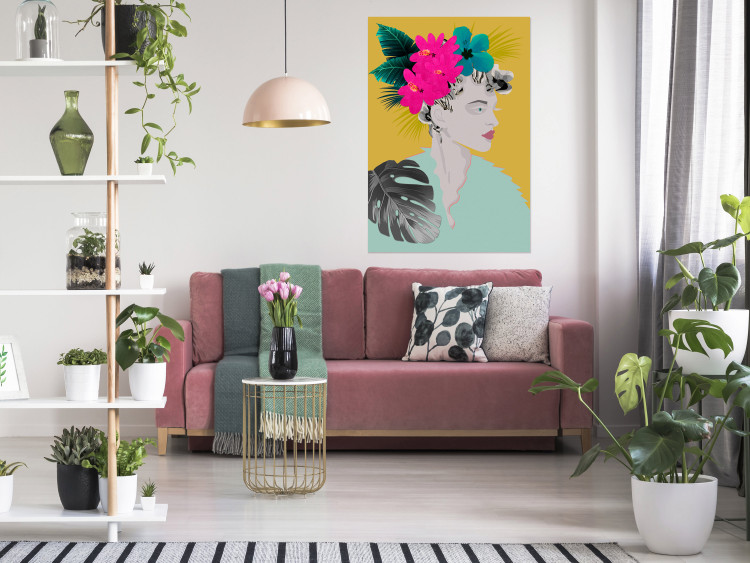 Wall Poster Flowers in Hair - colorful abstraction with a woman's portrait and leaves 116899 additionalImage 20