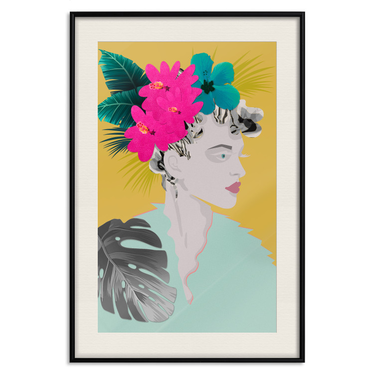 Wall Poster Flowers in Hair - colorful abstraction with a woman's portrait and leaves 116899 additionalImage 19