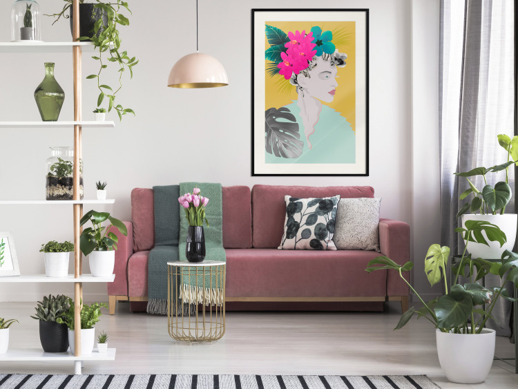 Wall Poster Flowers in Hair - colorful abstraction with a woman's portrait and leaves 116899 additionalImage 23