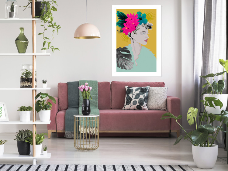 Wall Poster Flowers in Hair - colorful abstraction with a woman's portrait and leaves 116899 additionalImage 2