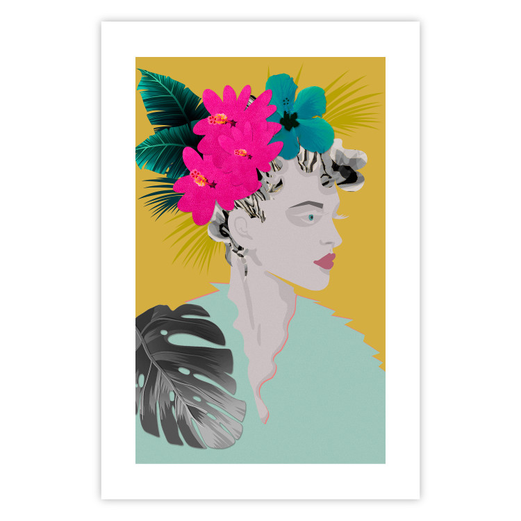 Wall Poster Flowers in Hair - colorful abstraction with a woman's portrait and leaves 116899 additionalImage 21