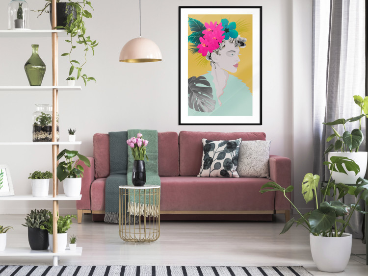 Wall Poster Flowers in Hair - colorful abstraction with a woman's portrait and leaves 116899 additionalImage 4