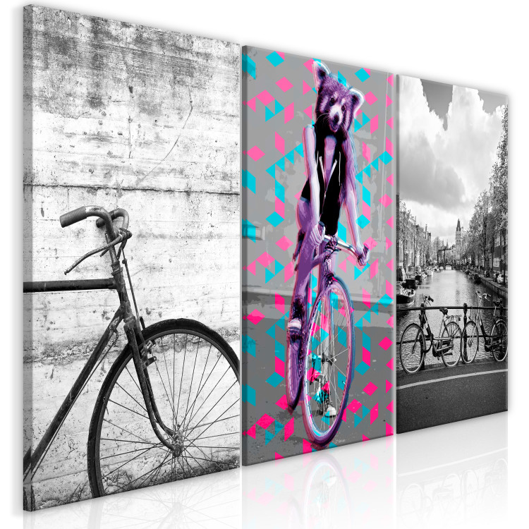 Canvas Art Print Bicycle trip - two-wheelers shown in the convention of entertainment 117099 additionalImage 2