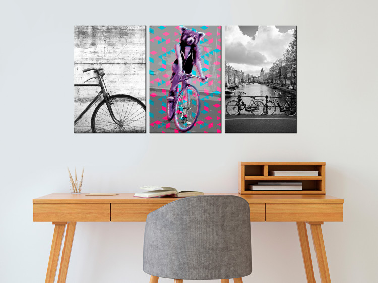 Canvas Art Print Bicycle trip - two-wheelers shown in the convention of entertainment 117099 additionalImage 3