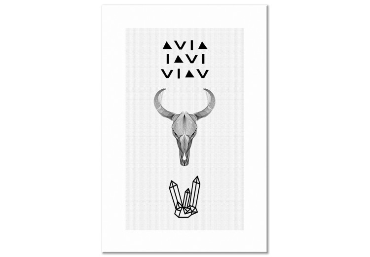 Canvas Art Print Primary symbols - an animal skull and a graphic motif with a crystal 117299
