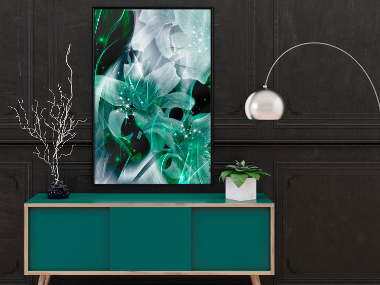 Poster Enchanted Lilies - green-filled abstraction into shiny flowers 117899 additionalImage 3