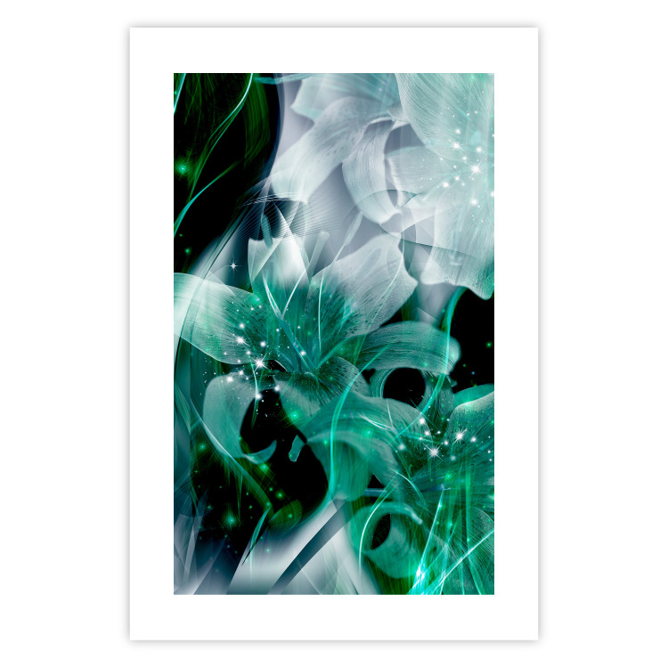 Poster Enchanted Lilies - green-filled abstraction into shiny flowers 117899 additionalImage 19