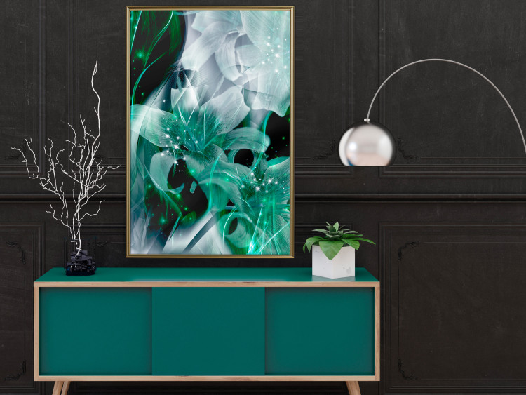 Poster Enchanted Lilies - green-filled abstraction into shiny flowers 117899 additionalImage 5