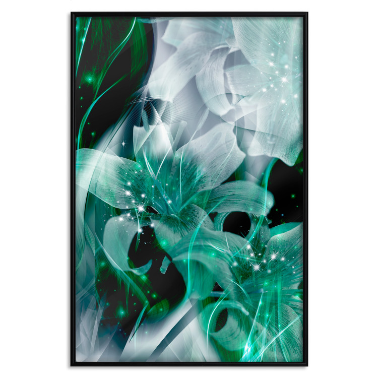 Poster Enchanted Lilies - green-filled abstraction into shiny flowers 117899 additionalImage 18