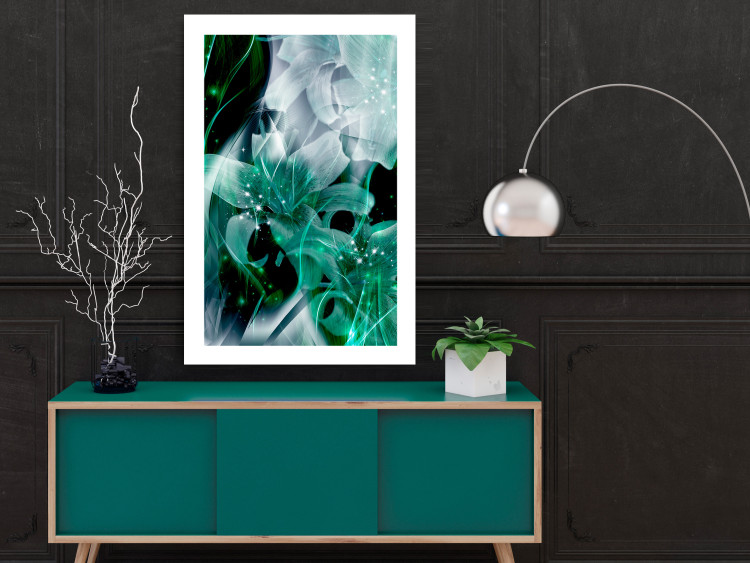 Poster Enchanted Lilies - green-filled abstraction into shiny flowers 117899 additionalImage 2