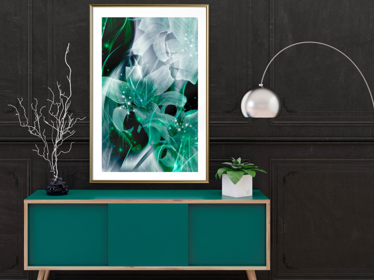 Poster Enchanted Lilies - green-filled abstraction into shiny flowers 117899 additionalImage 13